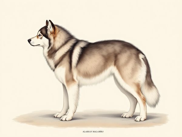 Alaskan Malamute breed illustration in naturalist style