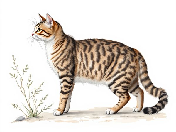 American Wirehair breed illustration in naturalist style