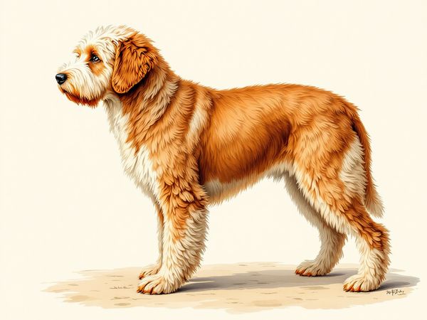 Aussiedoodle breed illustration in naturalist style