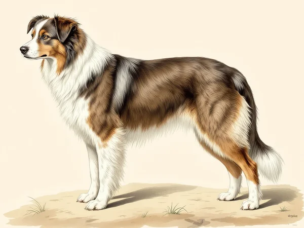 Australian Shepherd breed illustration in naturalist style