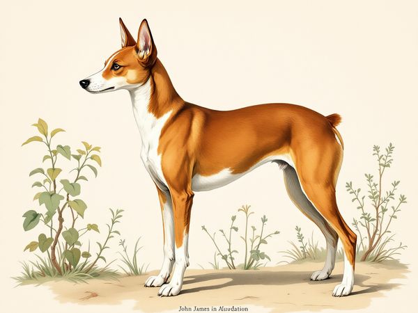 Basenji breed illustration in naturalist style