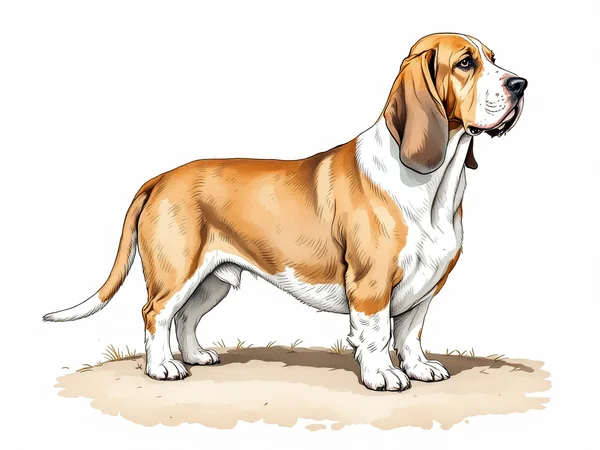 Basset Hound breed illustration in naturalist style