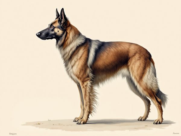 Belgian Sheepdog breed illustration in naturalist style