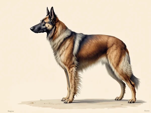 Belgian Sheepdog breed illustration in naturalist style