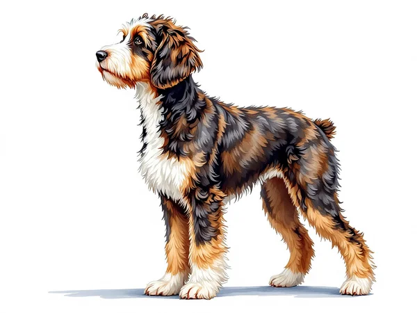 Bernedoodle breed illustration in naturalist style
