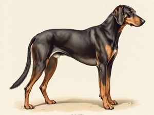 Black and Tan Coonhound breed illustration in naturalist style