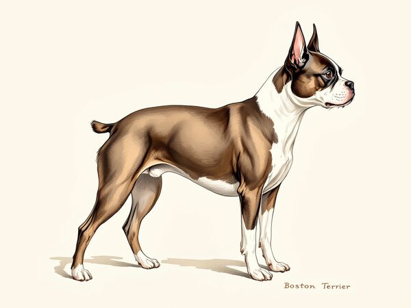 Boston Terrier breed illustration in naturalist style