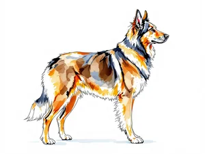 Caucasian Shepherd breed illustration in naturalist style