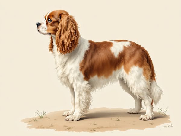 Cavalier King Charles Spaniel breed illustration in naturalist style