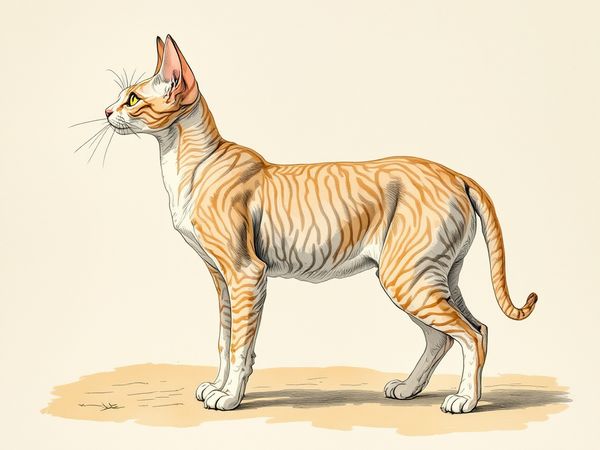 Cornish Rex breed illustration in naturalist style
