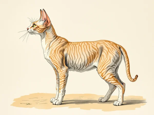 Cornish Rex breed illustration in naturalist style