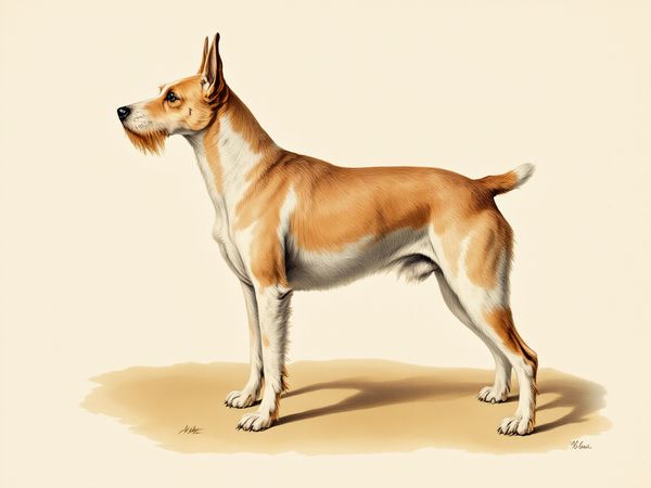 Dandie Dinmont Terrier breed illustration in naturalist style