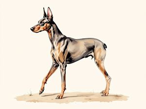 Doberman Pinscher breed illustration in naturalist style