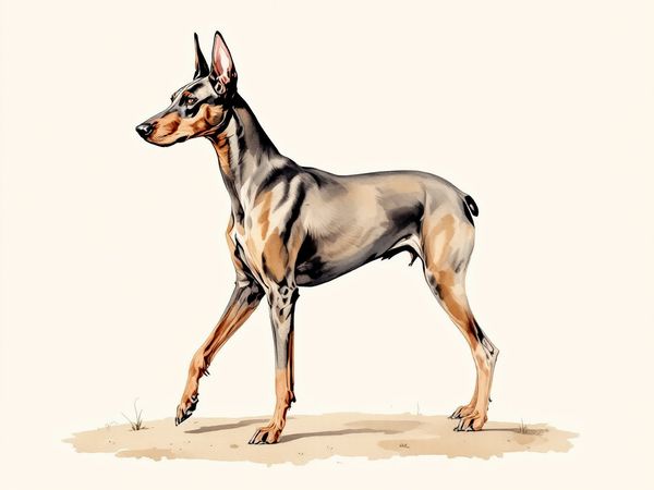 Doberman Pinscher breed illustration in naturalist style
