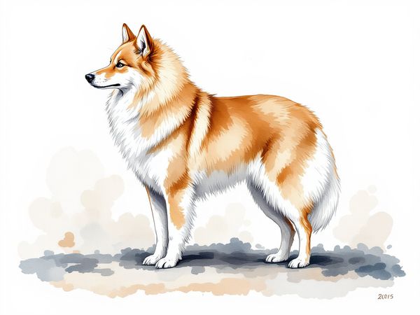 Finnish Spitz breed illustration in naturalist style