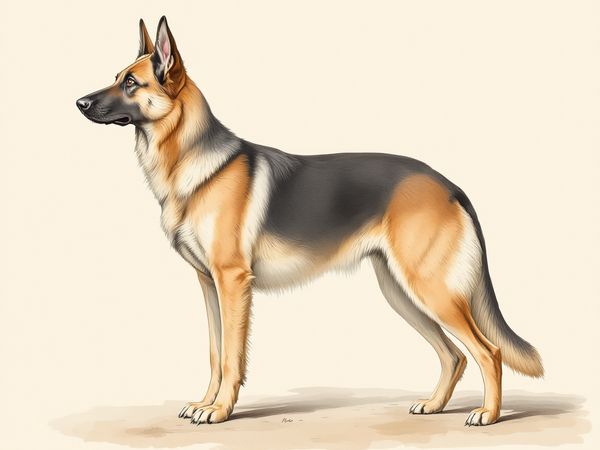 German Shepherd breed illustration in naturalist style