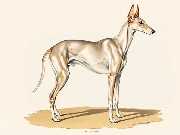 Ibizan Hound breed illustration in naturalist style