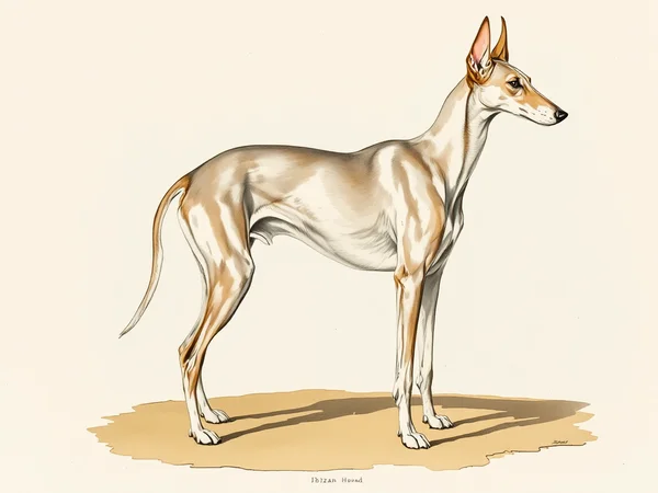 Ibizan Hound breed illustration in naturalist style