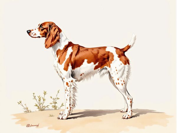 Irish Red and White Setter breed illustration in naturalist style