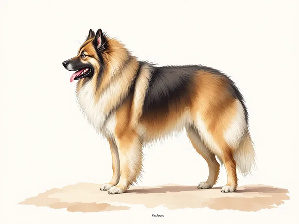 Keeshond breed illustration in naturalist style