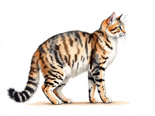 Kurilian Bobtail breed illustration in naturalist style