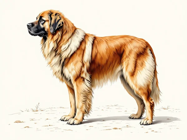 Leonberger breed illustration in naturalist style