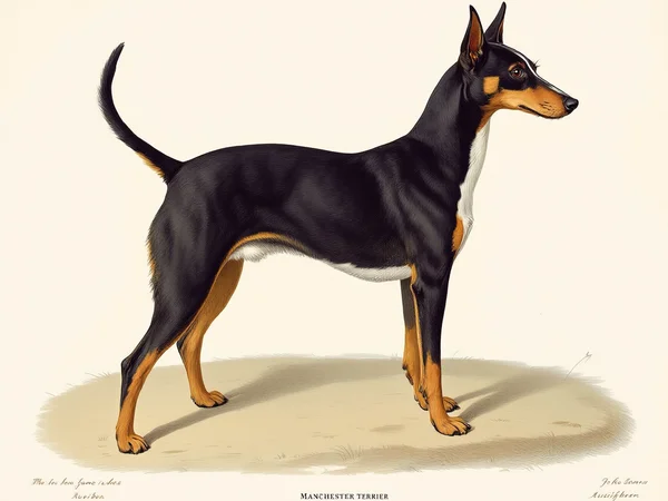 Manchester Terrier breed illustration in naturalist style