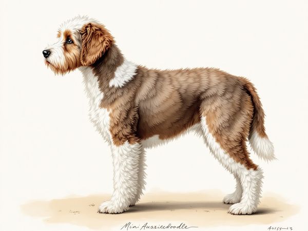 Mini Aussiedoodle breed illustration in naturalist style