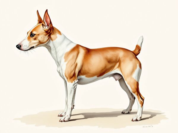 Miniature Bull Terrier breed illustration in naturalist style