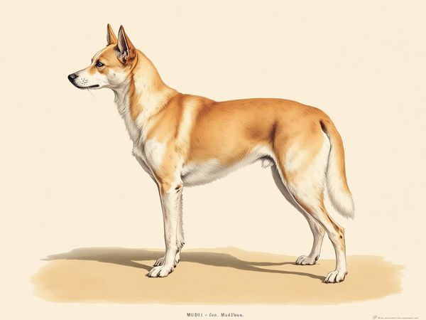 Mudi breed illustration in naturalist style