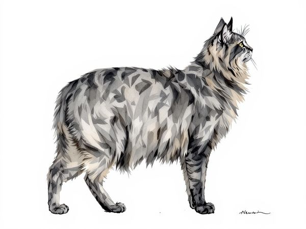 Nebelung breed illustration in naturalist style