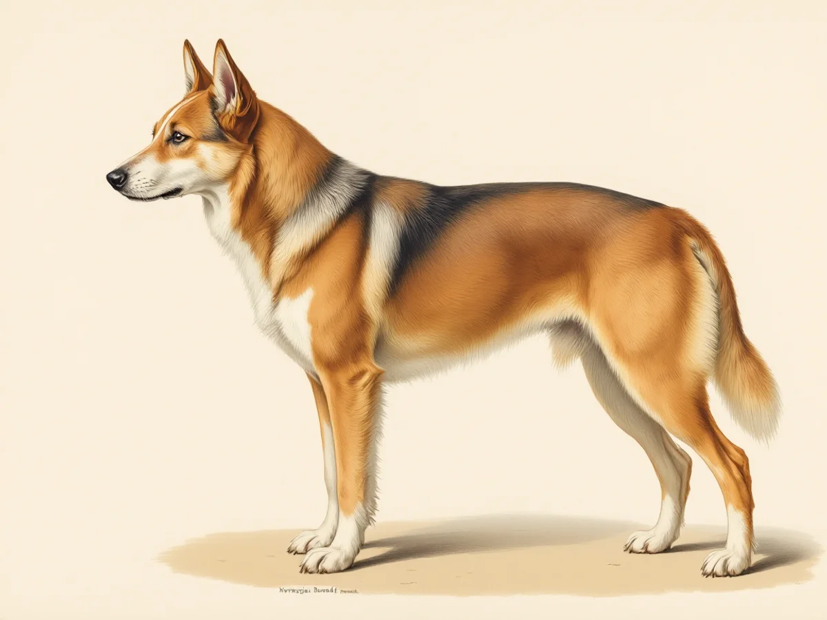 Norwegian Buhund breed illustration in naturalist style
