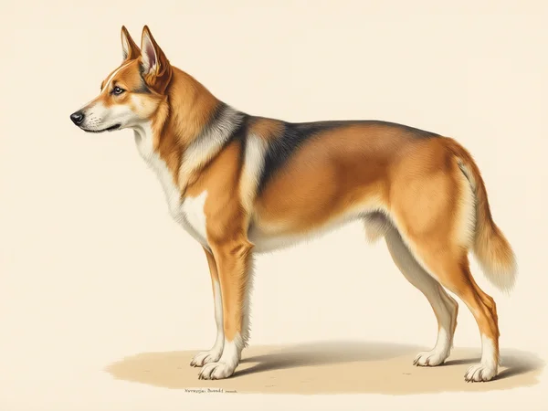 Norwegian Buhund breed illustration in naturalist style