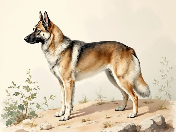 Norwegian Elkhound breed illustration in naturalist style