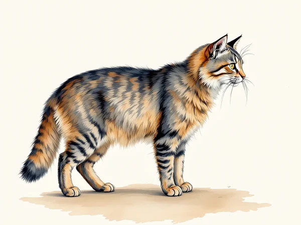 Norwegian Forest Cat breed illustration in naturalist style