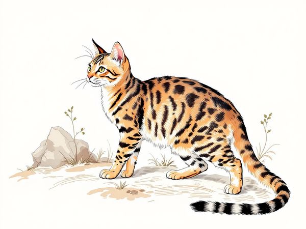 Ocicat breed illustration in naturalist style