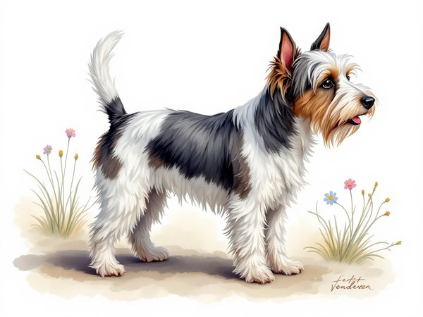 Petit Basset Griffon Vendeen breed illustration in naturalist style