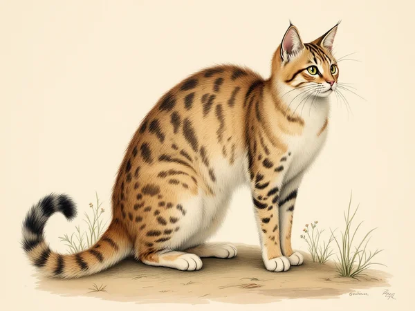 Pixie-bob breed illustration in naturalist style