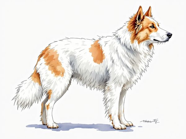 Polish Lowland Sheepdog breed illustration in naturalist style