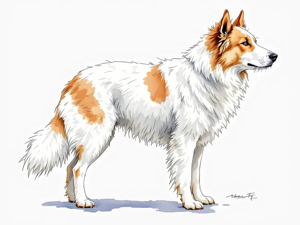 Polish Lowland Sheepdog breed illustration in naturalist style