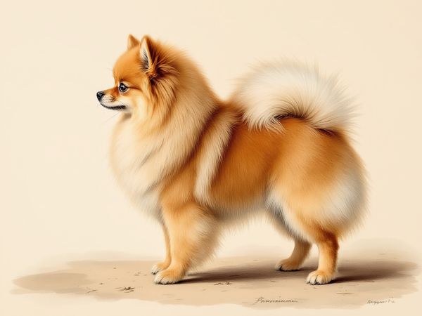 Pomeranian breed illustration in naturalist style