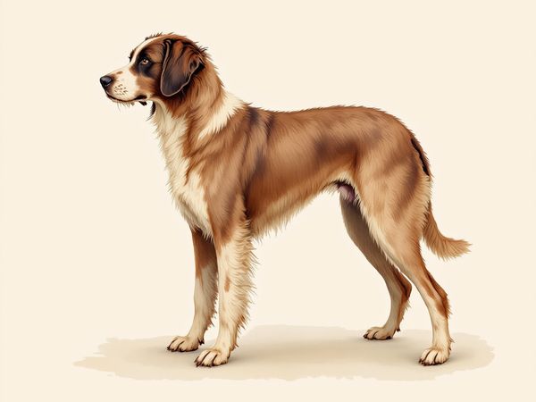 Portuguese Water Dog breed illustration in naturalist style