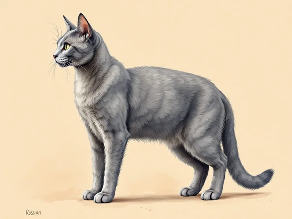 Russian Blue breed illustration in naturalist style