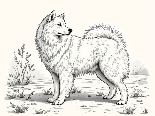 Samoyed breed illustration in naturalist style
