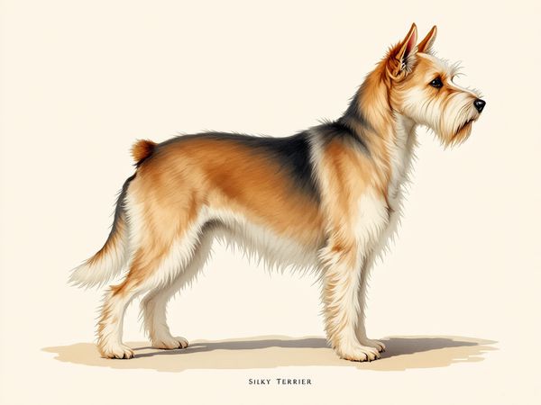 Silky Terrier breed illustration in naturalist style