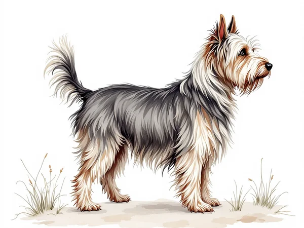 Skye Terrier breed illustration in naturalist style