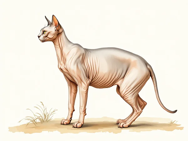 Sphynx breed illustration in naturalist style