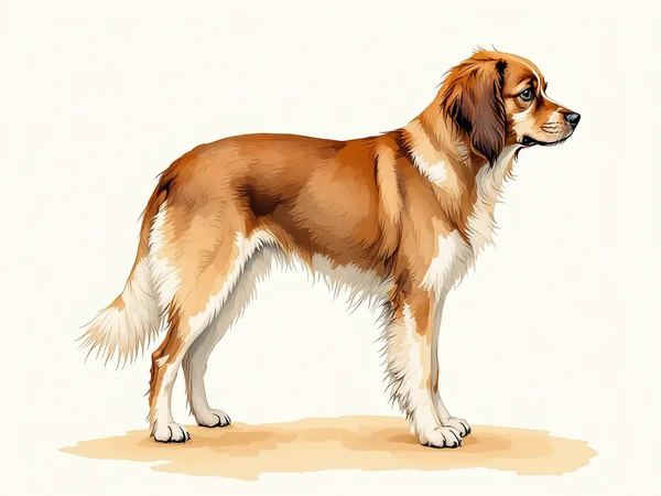 Tibetan Spaniel breed illustration in naturalist style