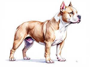 American Bully breed illustration in naturalist style