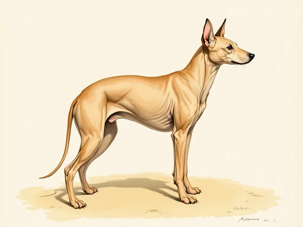 Xoloitzcuintli breed illustration in naturalist style